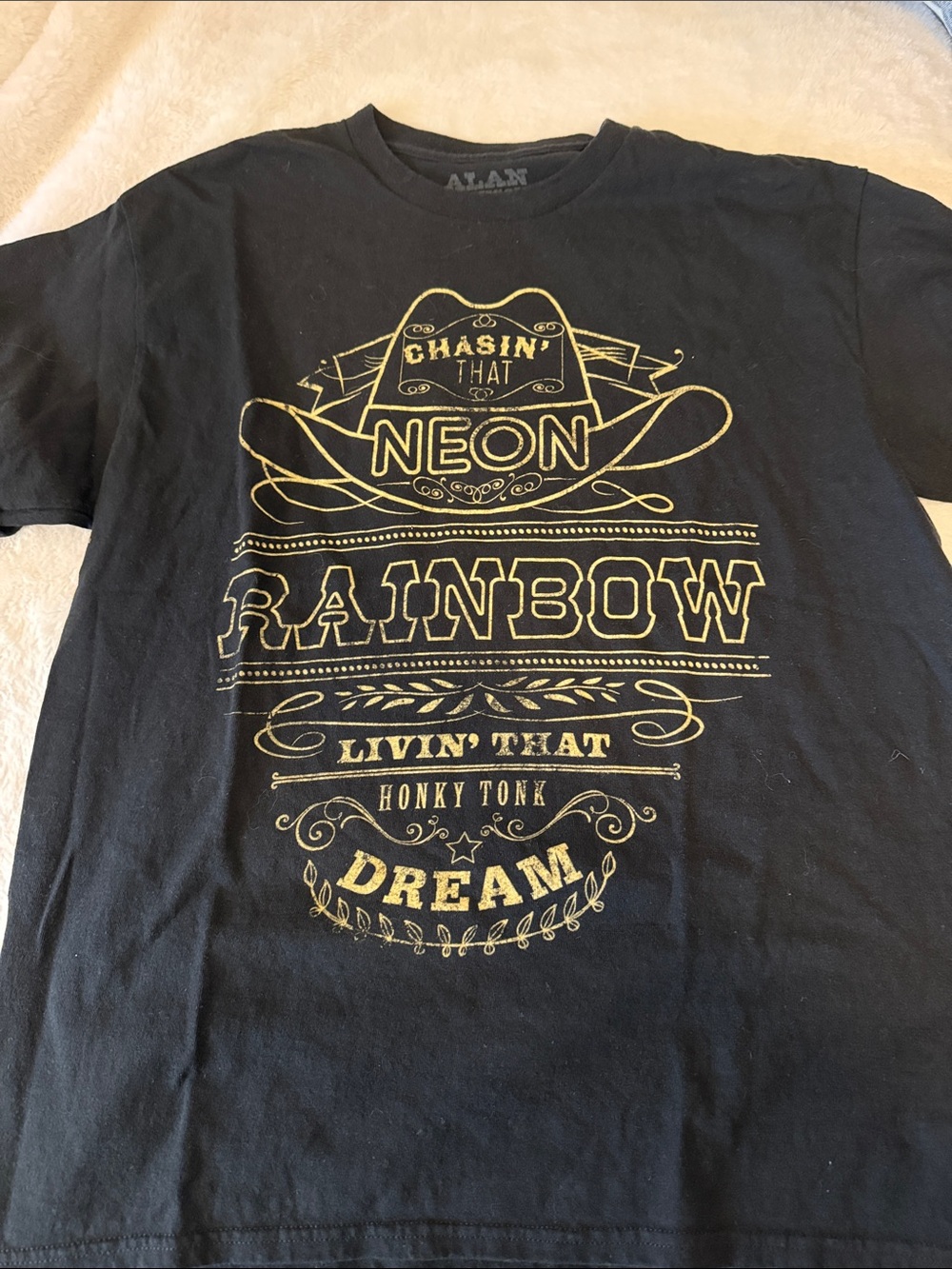 JACKSON Black Tee with Gold Western Neon Rainbow Graphic